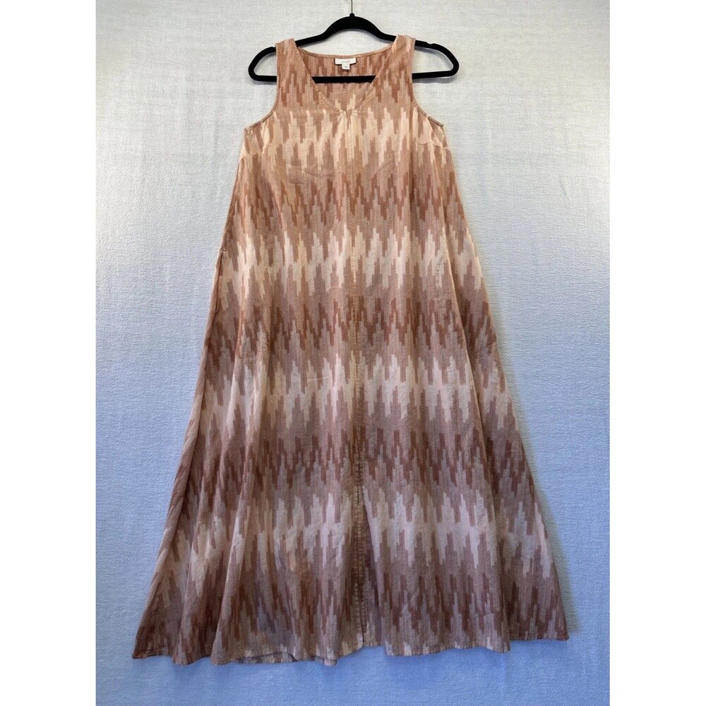 PureJill Maxi Tank Dress Women XS Geometric Pink Cotton Lagenlook Beachy Pockets